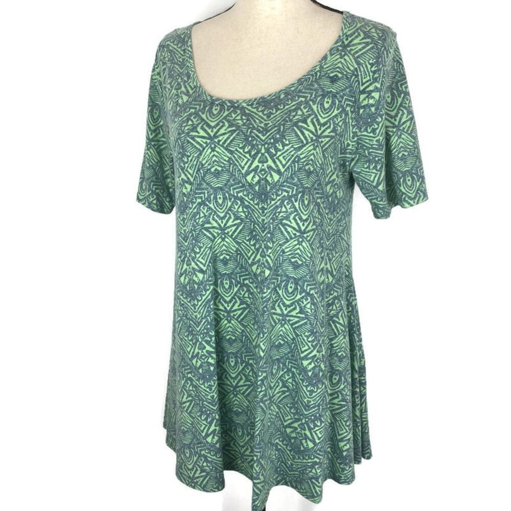 Lularoe Perfect T Blouse Green Gray Aztec Hi Low Swing Top Womens Sz Small - Picture 5 of 11